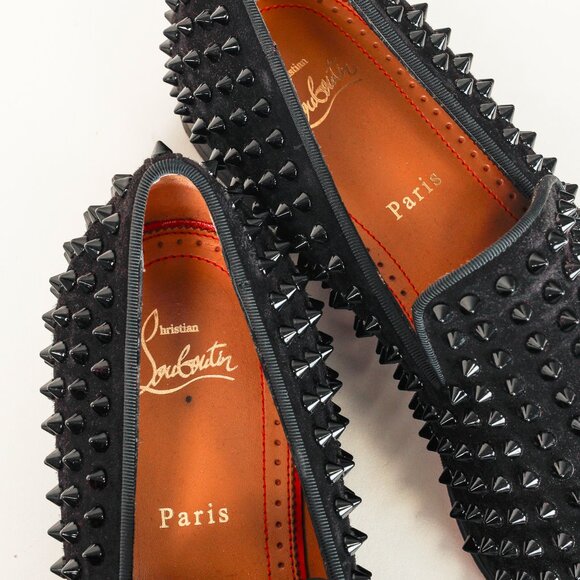 Christian Louboutin Dandelion Spikes Black Veau Velours Loafer - Picture 9 of 9